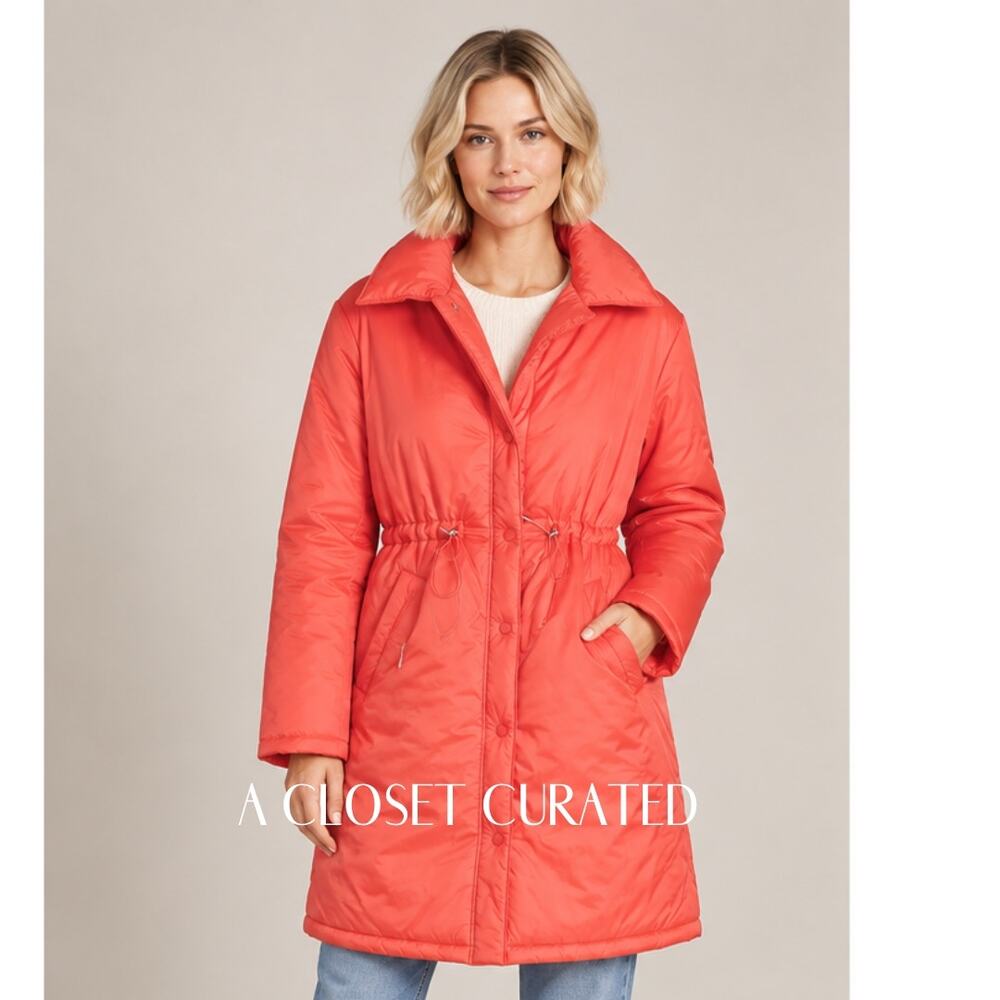 Anthropologie Cinched Puffer Coat XS Orange NWT
